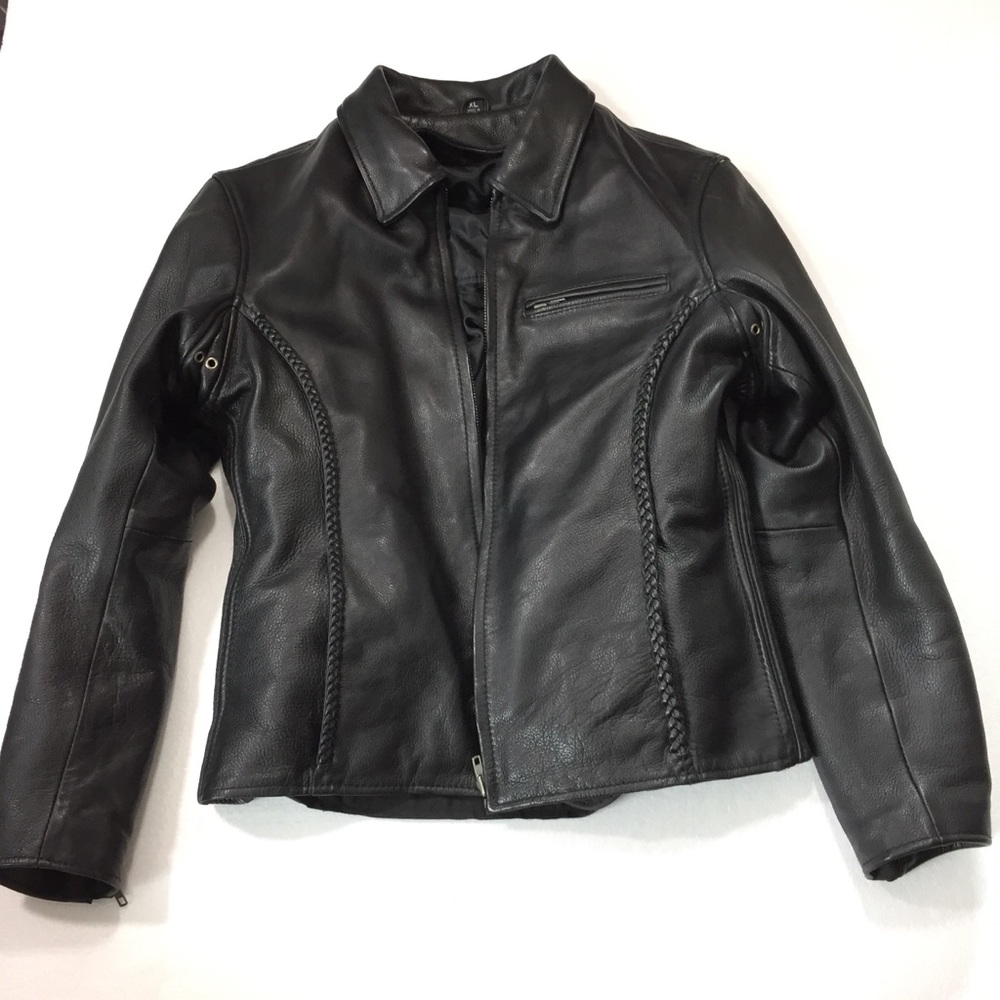 First black leather Moto jacket Detachable lining